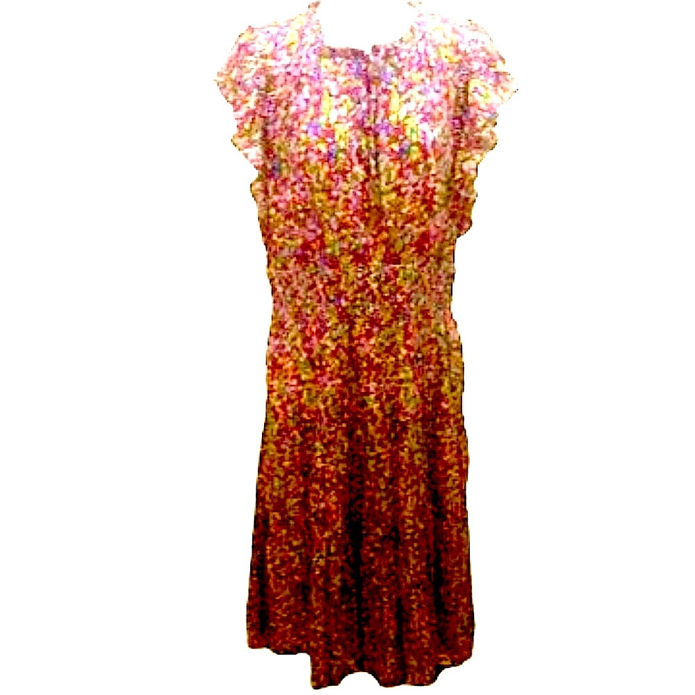LAUREN RALPH LAUREN DITSY FLORAL PEASANT STYLE MIDI DRESS • 💯% COTTON • Sz 10